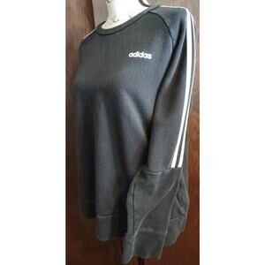 Adidas Sweatshirt Women's Large Crew Neck 3 Three Stripes Black White Pullover